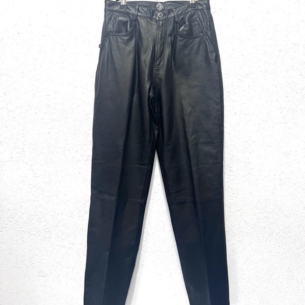 POSTED Basic Editions Black Smooth Leather‎ Trousers 7/29